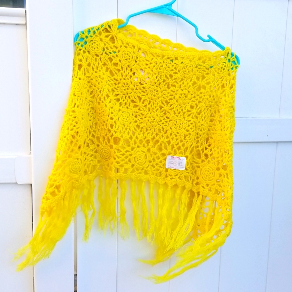 Yellow knit poncho